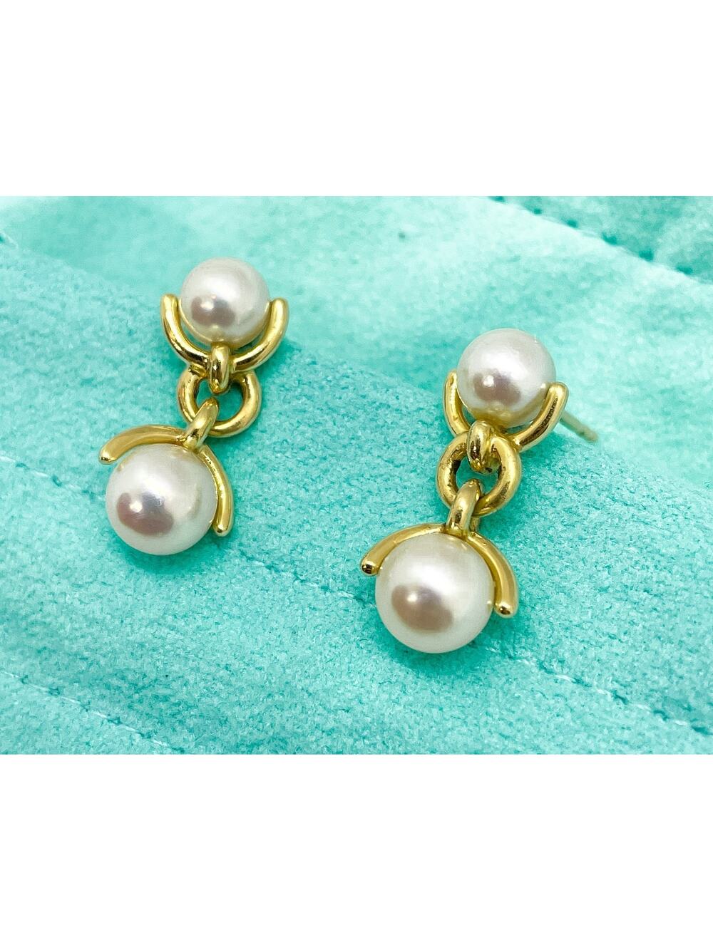 RARE Tiffany & Co. 18K Yellow Gold Double Drop Pearl Dangle Earrings
